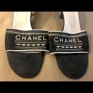 CHANEL Embroidered Black/White Logo Sandal